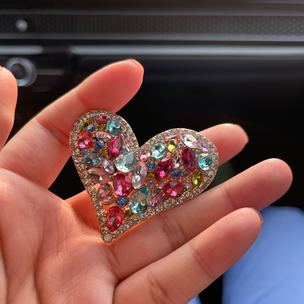 Multicolor Crystal Heart Brooch